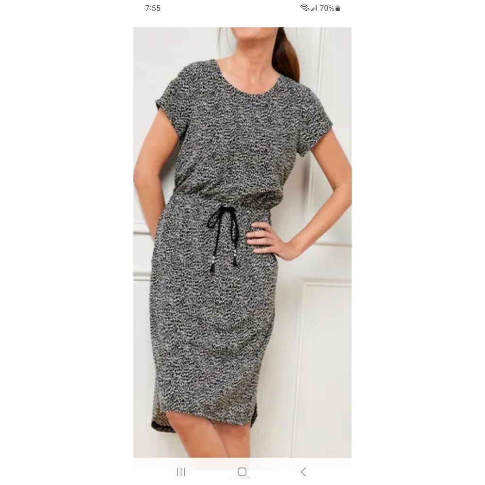 Talbots abstract animal print dress 1X Plus Petite black/white stretch casual